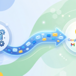 Illustration showing email migration from an IMAP server to Google Workspace