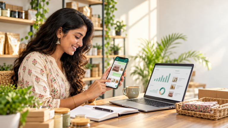 Small business owner replying to a customer enquiry on WhatsApp to grow their business